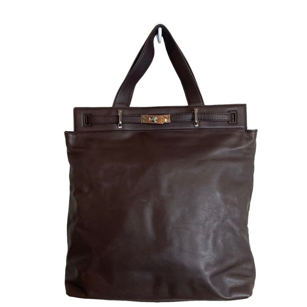 Donald Pliner Brown Top Handle Tote Handbag‎ Silver Hardware Soft Leather